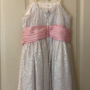 Girls Size 14 Sequin White w/ Pink Ribbon Dress